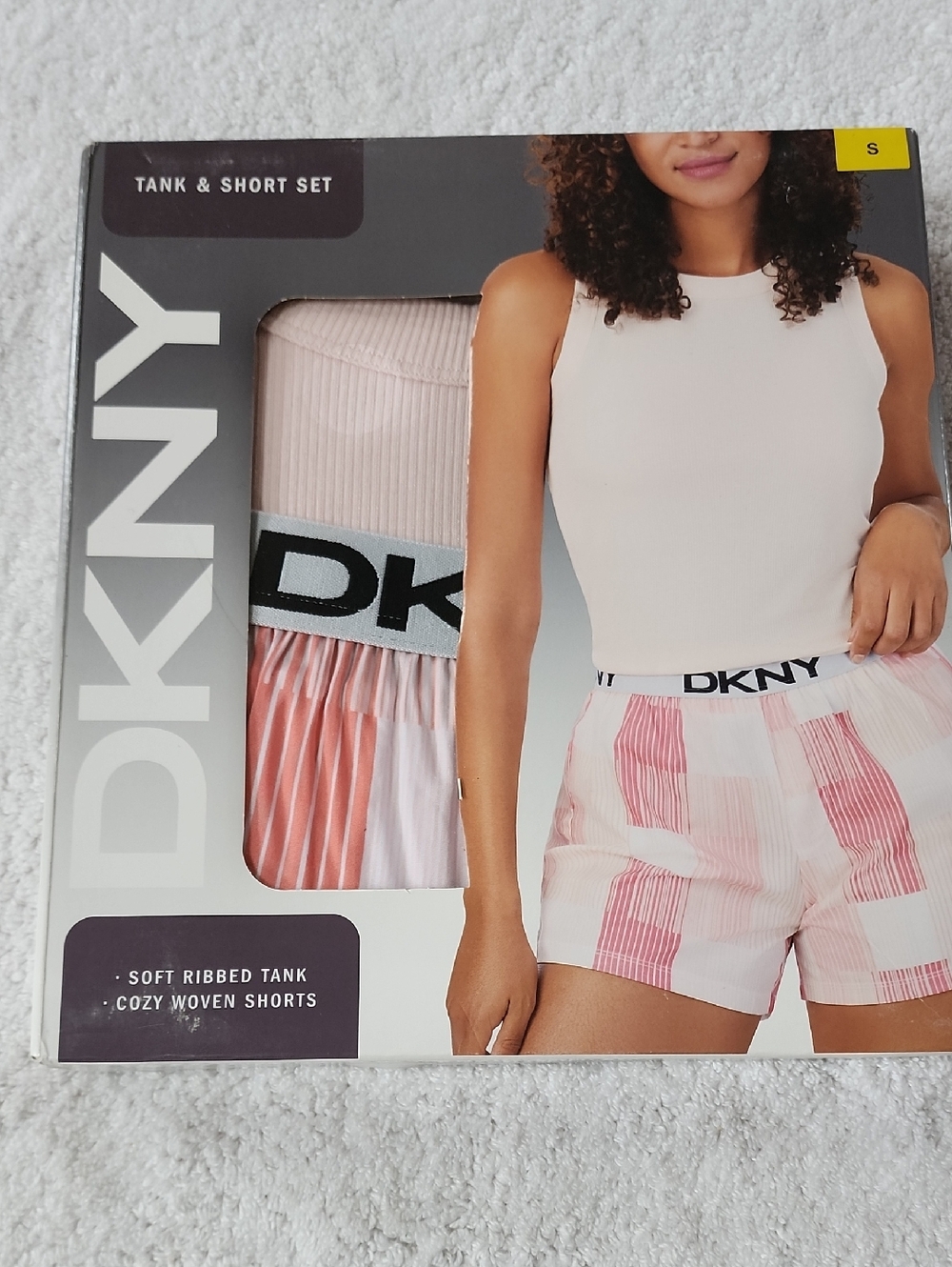 DKNY Women's Pink Ribbed Tank & Pink-White Striped Shorts Set Size S New
